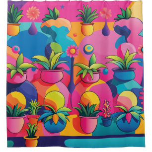Maximalist Potted Plants Shower Curtain