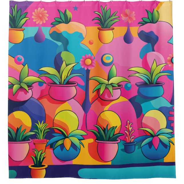 Maximalist Potted Plants Shower Curtain (Front)