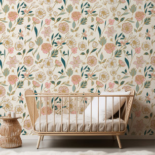 Maximalist Pretty Gold Florals Wallpaper