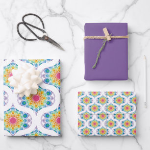 Maximalist Rainbow Floral Fountain 70s Ogee Wrapping Paper Sheet