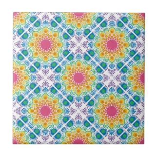 Maximalist Rainbow Floral Fountain Diamond Tile