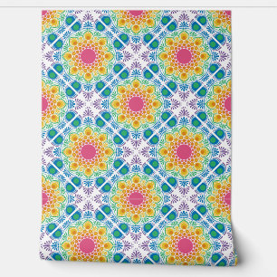 Maximalist Rainbow Floral Fountain Diamond Tile Wallpaper