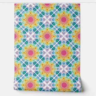 Maximalist Rainbow Floral Fountain Diamond Tile Wallpaper