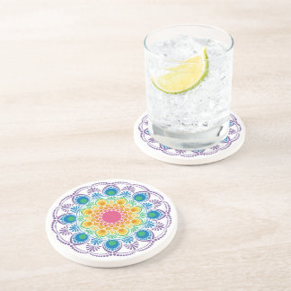 Maximalist Rainbow Floral Fountain Dot Mandala Coaster