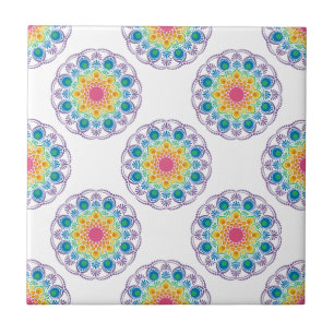 Maximalist Rainbow Floral Fountain Polka Dot Ceramic Tile