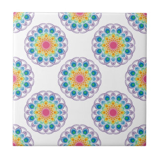Maximalist Rainbow Floral Fountain Polka Dot Ceramic Tile
