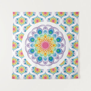 Maximalist Rainbow Floral Fountain Retro Ogee Tapestry