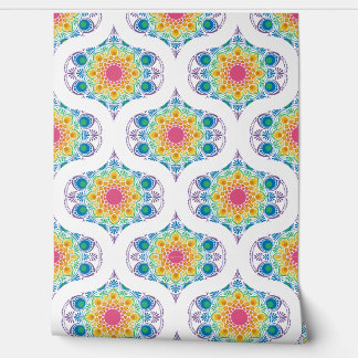 Maximalist Rainbow Floral Fountain Retro Ogee Wallpaper