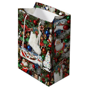 Maximalist Retro Christmas Collage Medium Gift Bag