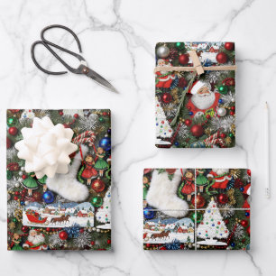 Maximalist Retro Christmas Collage Wrapping Paper Sheet