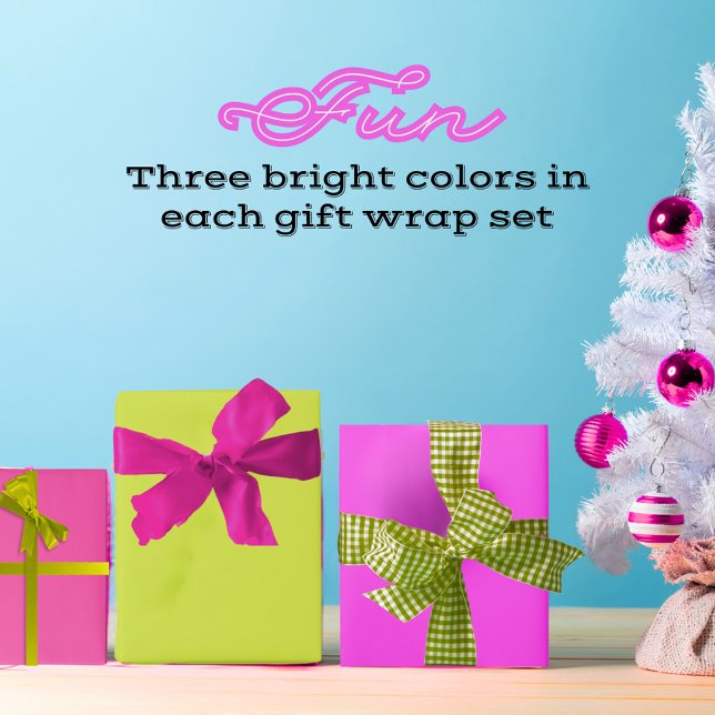 Maximalist Solid Fuchsia Bright Green Hot Pink Wrapping Paper Sheet (Bright hot pink, pear green, and fuchsia gift wrap set)