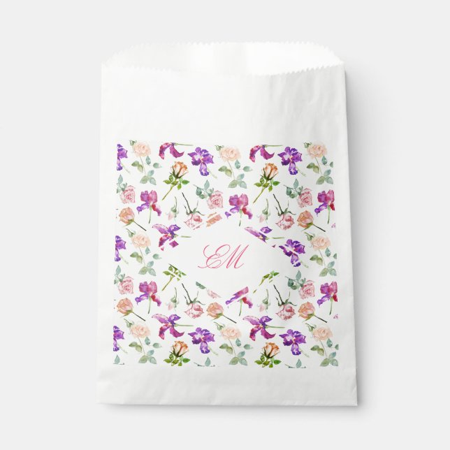 Maximalist Watercolor Botanical Monogram Wedding Favour Bag (Front)