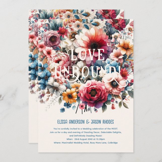 Maximalist Wedding Invitations Floral Theme GOLD (Front/Back)