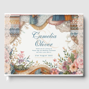 Maximalist Wedding Vintage Floral Teal Guest Book