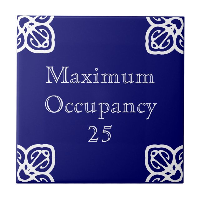 Maximum Occupancy - Spanish White on Blue Ceramic Tile (Front)