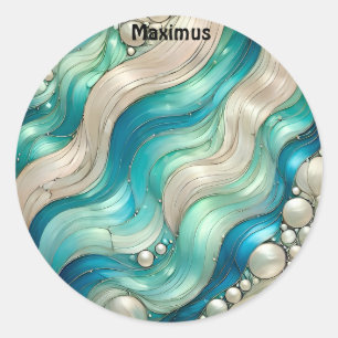 MAXIMUS ~ SHINY Blue White Abstract ~ Classic Round Sticker