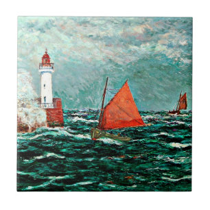 Maxine Maufra art: Back to Fishing Boats Ceramic Tile