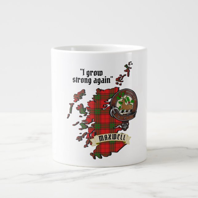 Maxwell Clan Badge & Tartan Map of Scotland Large Coffee Mug (Front)