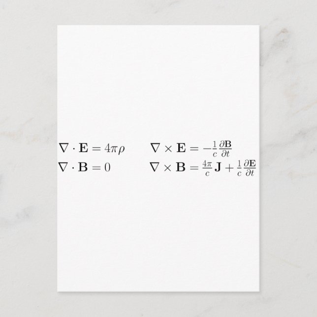 Maxwell's equations, differential form, cgs postcard (Front)