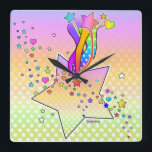 Maxxed Pop Art STAR WALL CLOCK<br><div class="desc">A sixties inspired,  pop art style Graphic of Stars and Rainbows and Hearts on a Contemporary WALL CLOCK.</div>