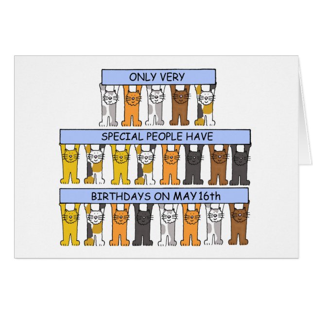 May 16th Birthday, Cartoon Cats. (Front Horizontal)