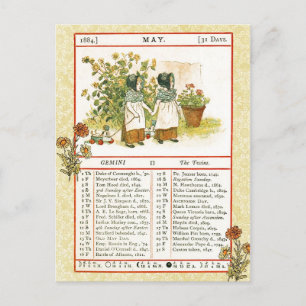May 1884 Almanac.  Gemini, The Twins Postcard