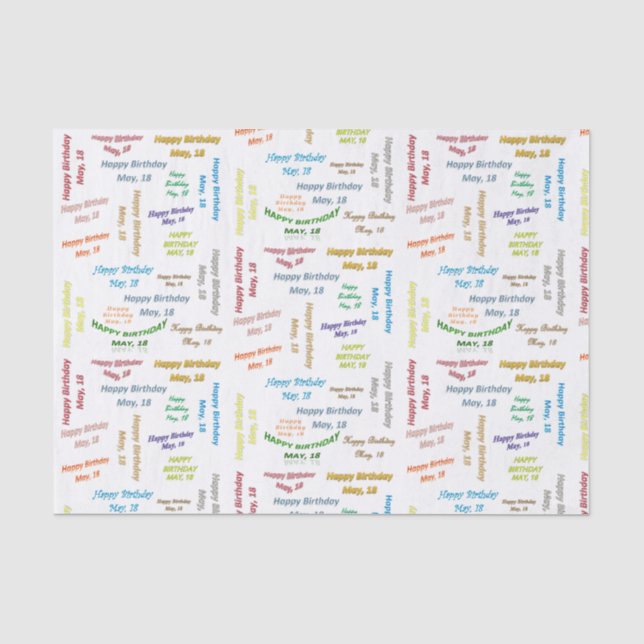 May, 18 Birthday Tissue Paper (Front)