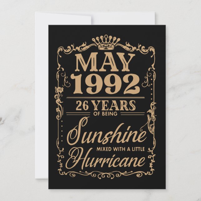 may 1992 26 years of being sunshine birthday t-shi card (Front)