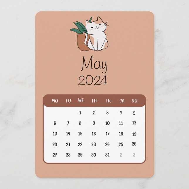 May 2024 Stand Alone Cat And Plant Calendar Menu (Front)