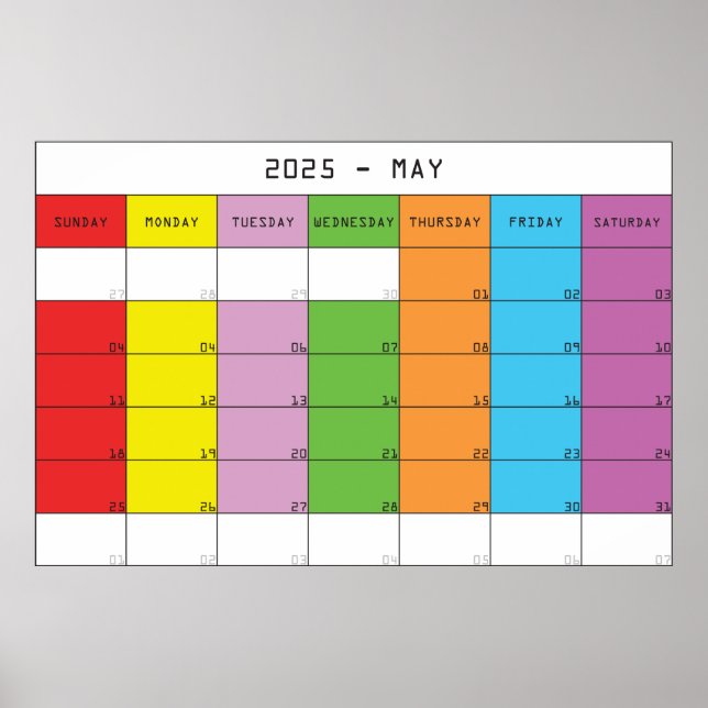 May 2025 colour days calendar planer poster (Front)