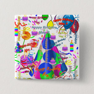 May, 4 Birthday Square Button