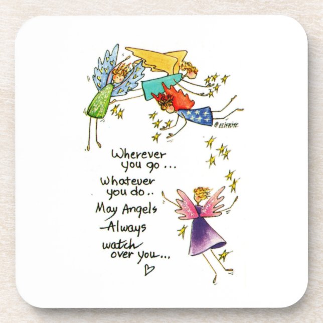 "May Angels Always Watch Over You" drawing   Coaster (Front)