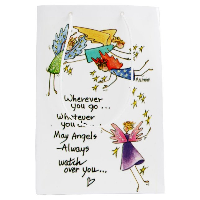 "May Angels Always Watch Over You" drawing  Medium Gift Bag (Front)