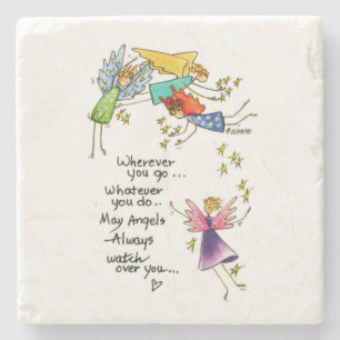 "May Angels Always Watch Over You" poem Stone Coaster