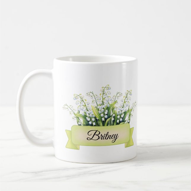 May Birth Flower Personalised Lily of the Valley Coffee Mug (Left)