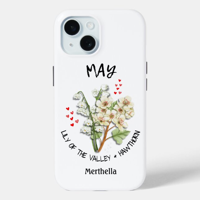 MAY Birth Month Flower Custom Name Case-Mate iPhone Case (Back)