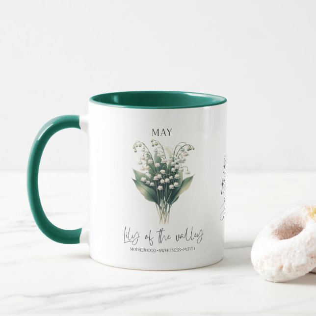 May Birth Month Flower Lily Valley Birthday Gift Mug (With Donut)