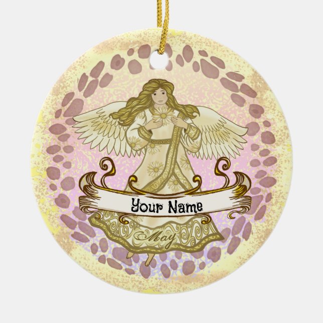 May Birthday Angel Ceramic Ornament (Front)