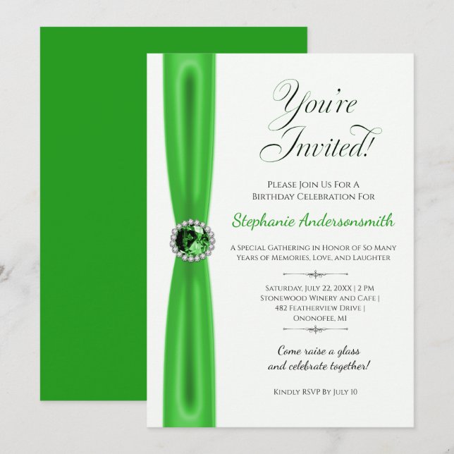May Birthday Celebration - Green Emerald | Invitation (Front/Back)