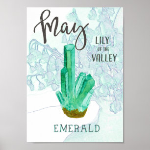 May Birthday Emerald and Lily of the Valley Poster