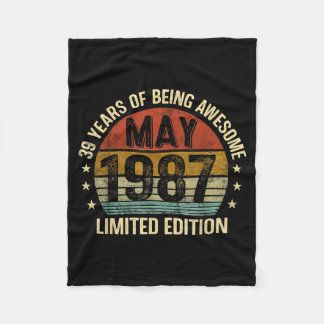 May Birthday Est 1987 Limited Edition Vintage 39th Fleece Blanket