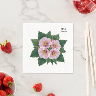 May Birthday Hawthorn Bloom: Personalized Floral Napkin