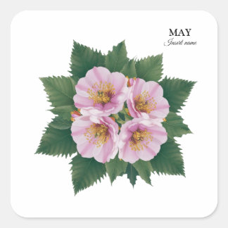 May Birthday Hawthorn Bloom: Personalized Floral Square Sticker