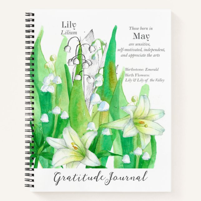 May Birthday Lily of the Valley Gratitude Journal (Front)