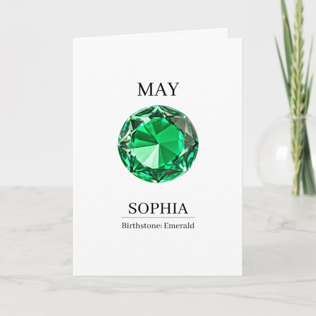May Birthstone Birthday Name Emerald Card (Front)