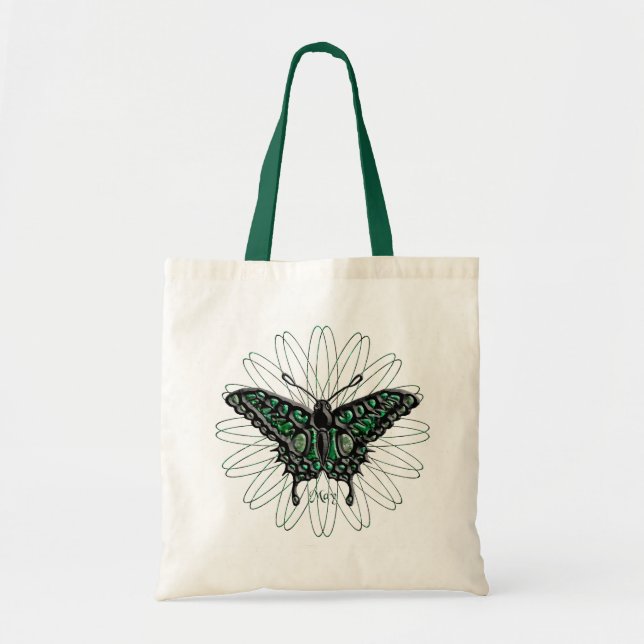 May Birthstone Butterfly Tote Bag (Front)