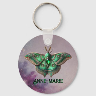 May Birthstone Keychain - Emerald Moth Design