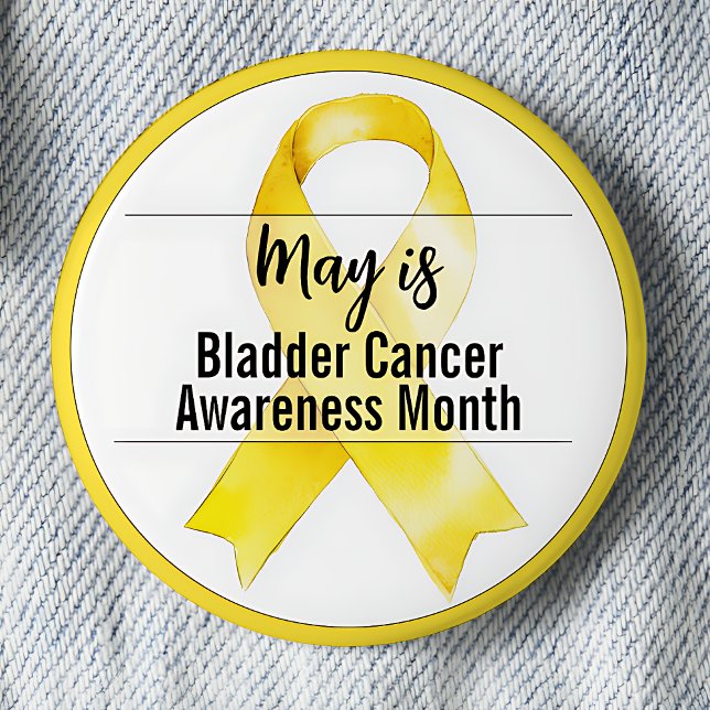 May Bladder Cancer Awareness Month Ribbon 6 Cm Round Badge (May is Bladder Cancer Awareness Month pinback button.  Yellow awareness ribbon.)