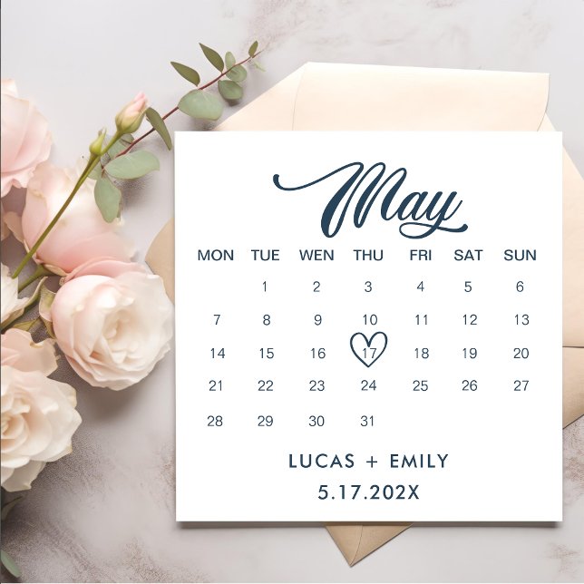 May Calendar Dark Blue Wedding Napkin (Creator Uploaded)