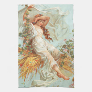 May Christmas be Bright and Happy, Antique Card Tea Towel